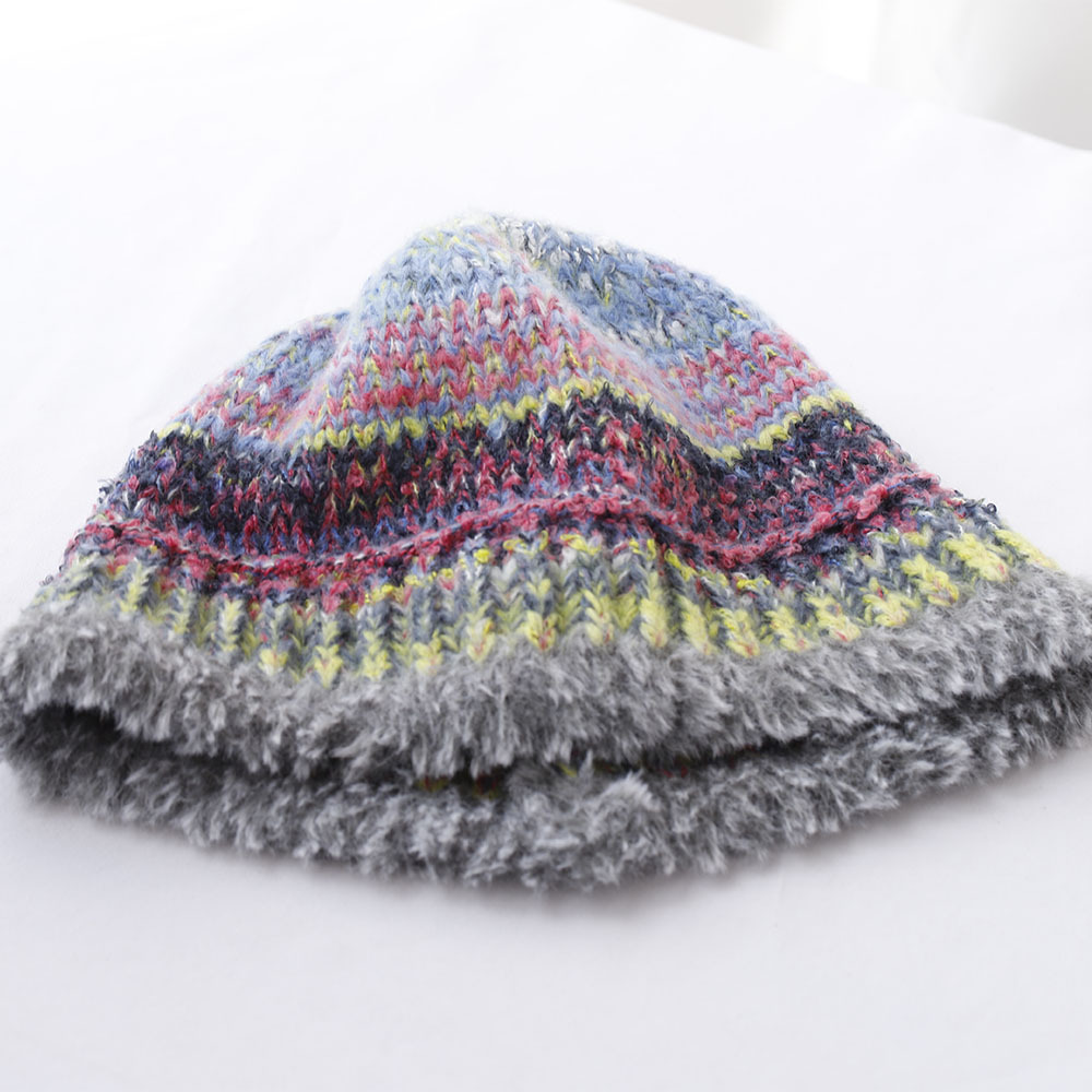 Niche Design Retro-Farbverlauf-Fransen-Strick-Bucket für Damen, Herbst und Winter, warmer Ohrenschutz, Gesichtsformer_voghion.com