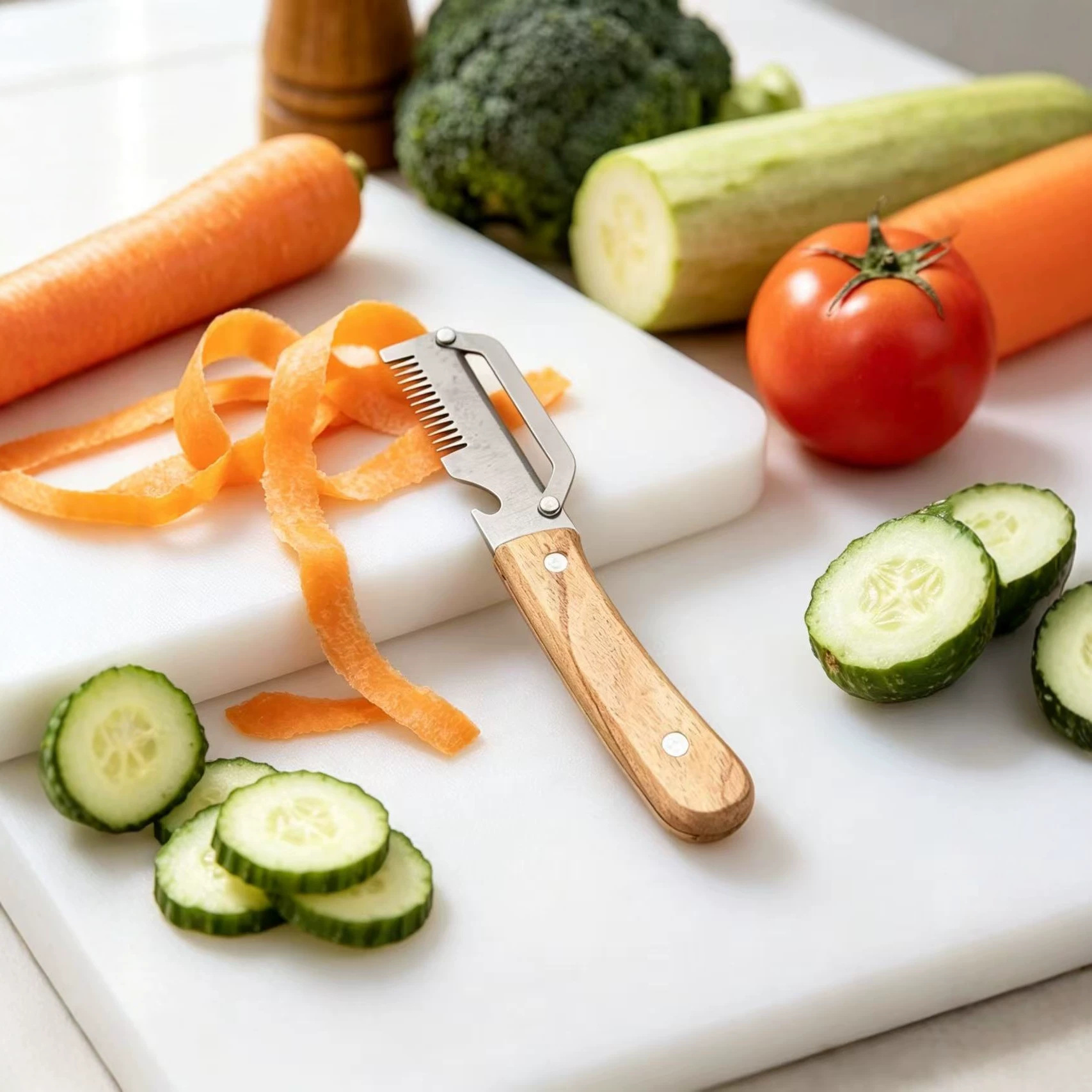 Cocina multifuncional cebolla cortada artefacto de madera mango de cuchillo abre botellas frutas cortadas verduras 2 - en - 1 casero