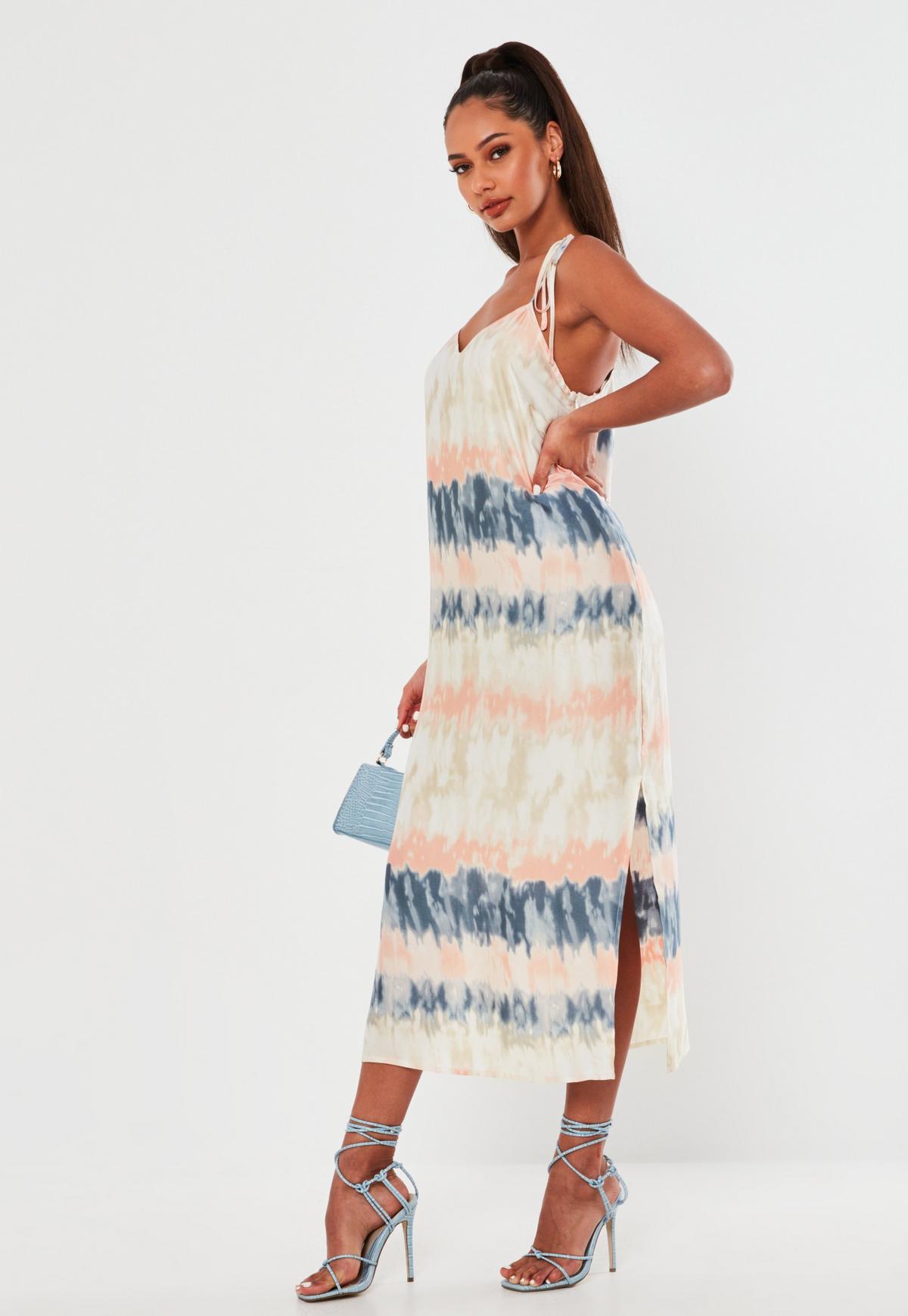 Women Clothing Suspender Split Tie-Dyed Printed Casual Maxi Dress Women