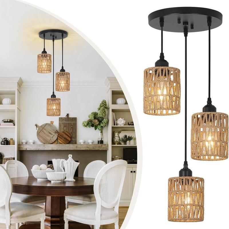 American Imitation Hemp Rope Rattan Hand-Woven Chandelier Ceiling Lamp B&B Chinese Restaurant Hotel Inn Bar Bedroom