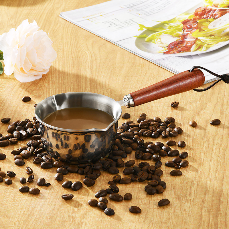 加厚316不鏽鋼潑油鍋批發廚房木柄輔食燒油鍋網紅迷你淋熱油小鍋