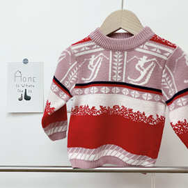 圣诞款韩版童装毛衣 潮范男童毛衣 女童针织衫 提花纯棉儿童毛衣