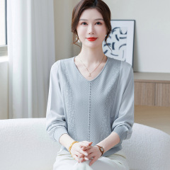 妈妈洋气薄款针织上衣中年女装春秋装打底小衫中老年秋季长袖T恤