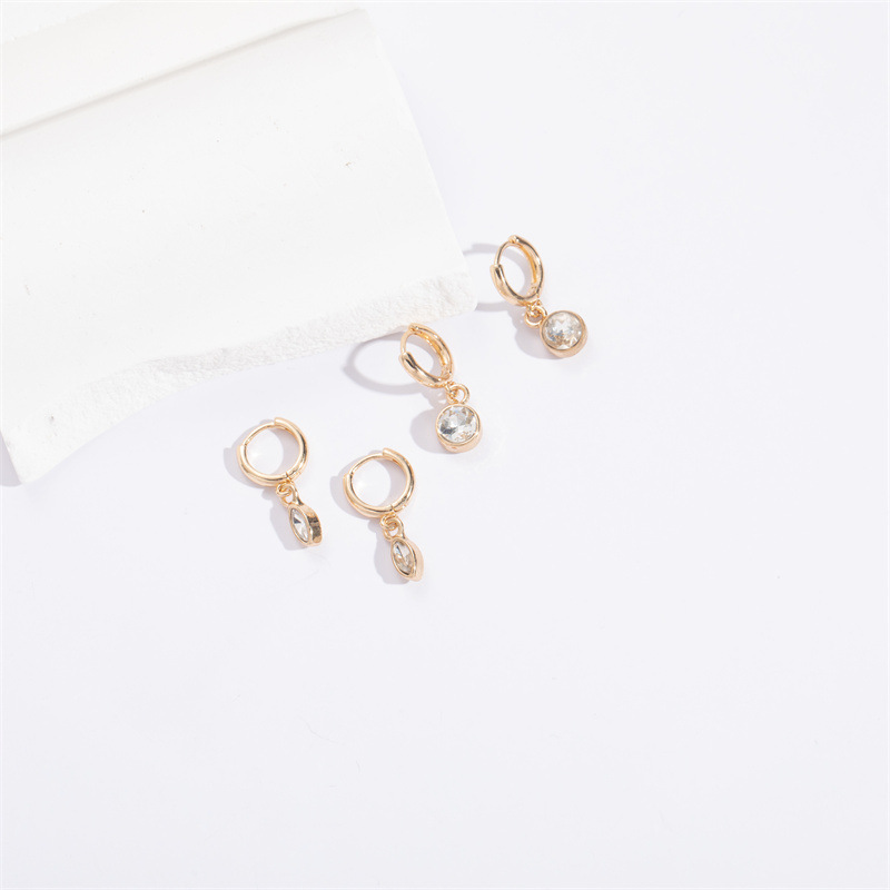 Fashion Round Square Copper Plating Inlay Zircon Drop Earrings 1 Pair