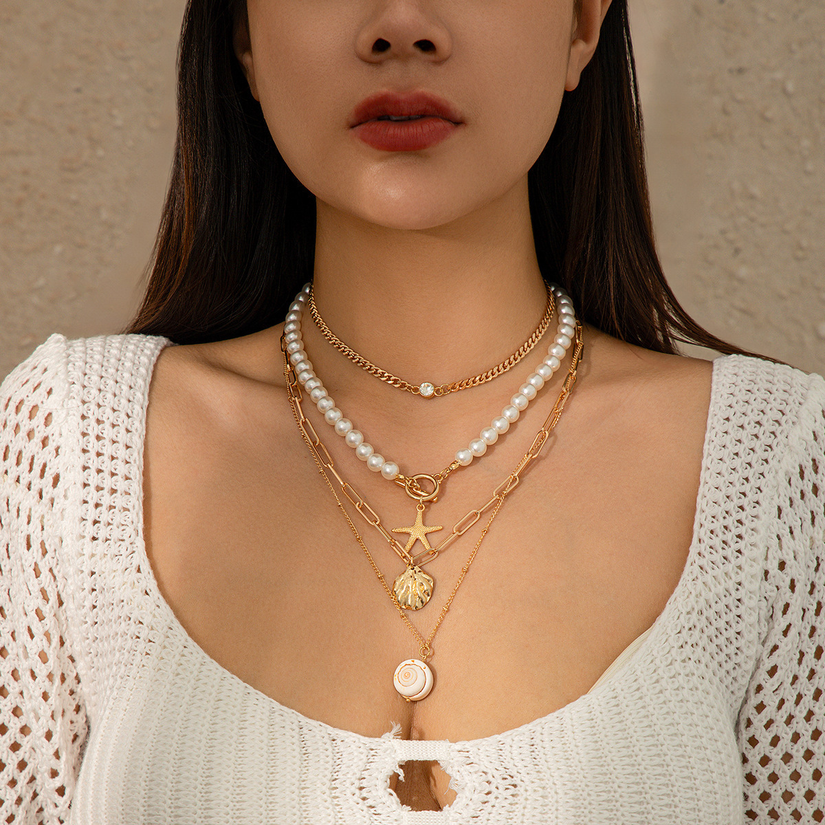 29g Weight Imitation Pearl Pendant Material Layered Necklaces Classification Alloy, Iron, Copper Chain Material 1 Piece Quantity Beach, Tea Party Occasion Imitation Pearl, Alloy, Copper Material Scallop, Starfish Pattern Women's Gender Beaded, Plating Design Elegant, Marine Style, Streetwear Style Elegant Marine Style Streetwear Scallop Starfish Imitation Pearl Alloy Copper Wholesale Layered Necklaces 14