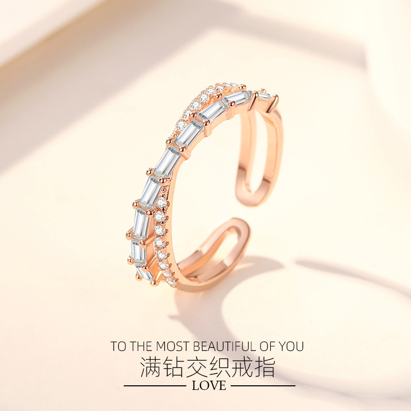 Anillo de nicho s925 plata entrelazada estilo coreano Cruz diamante con incrustaciones ZIRCON anillo femenino luz lujo alto sentido anillo moda lote