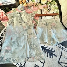 女童夏季新款两件套装韩系时尚新中式旗袍连衣裙爆款短裤洋气潮流
