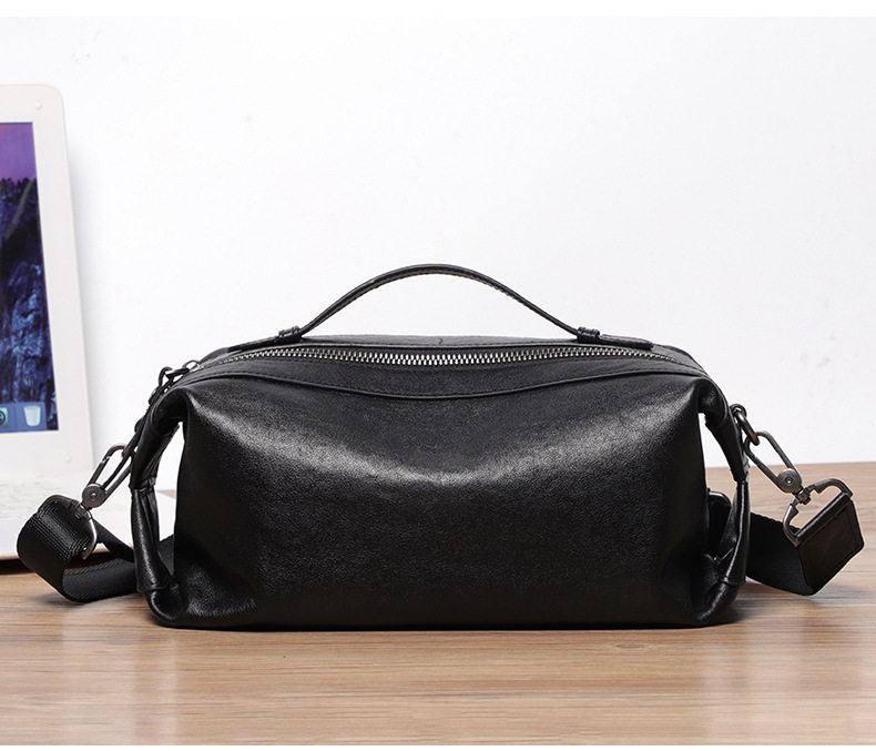Túi đeo chéo nam da bò thật thuộc da, túi đeo vai kiêm túi xách tay nhỏ 29×11×17 cm — Màu đen chi tiết 4