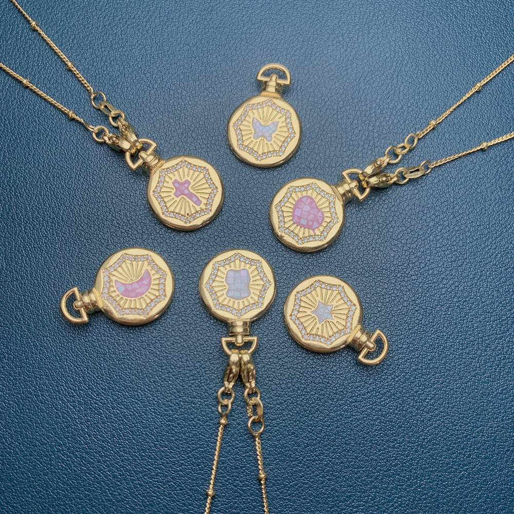 Fashion Bear Heart Shape Butterfly Copper Inlaid Shell Zircon Necklace 1 Piece