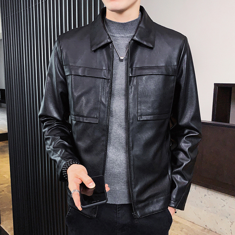 Men's Leather Jacket 2023 Spring New Trendy Motorcycle Slim Fit Korean Style Handsome Youth Leather Jacket Coat