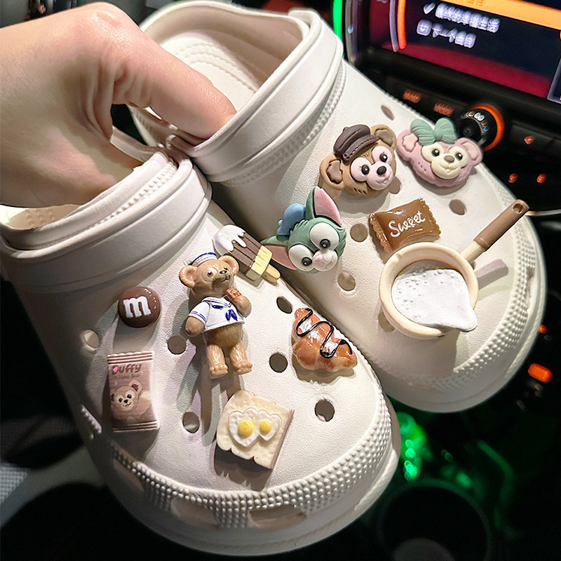 Croc Shoe Accessories 3D Disney Duffy Bear Shoe Decoration DIY Slipper Shoe Surface Ornaments Cute for Women