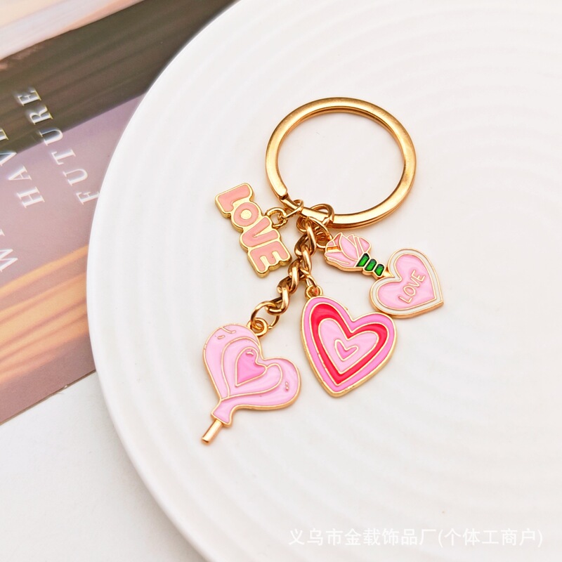 クロスボーダー新しいバレンタインデーシリーズオイルドリップ合金LOVEラブローズキーホルダーバッグペンダント小さなペンダント|undefined