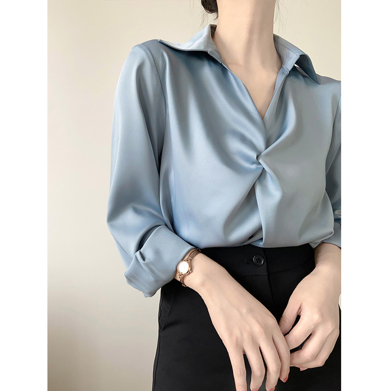High-end super-good-looking acetate satin shirt women's summer chic and beautiful temperament professional shirt design top