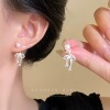 5 # Silver white pearl lacebows stud earrings