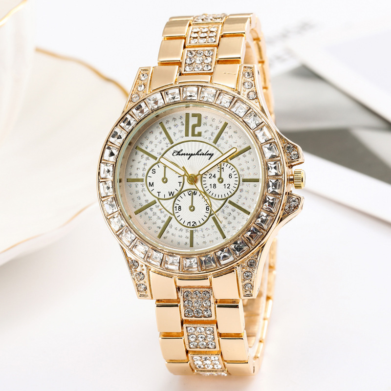 Cross-border foreign trade explosions all over the sky star steel with diamond men's watch three eyes digital scale rhinestone quartz women's watch