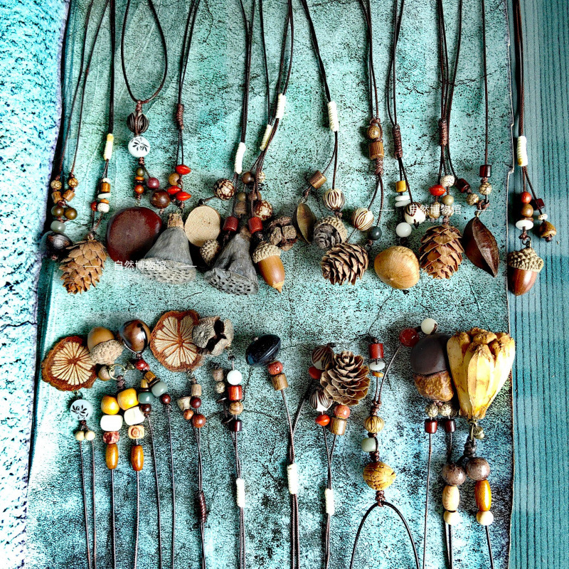 现货橡果森系植物干果毛衣链长款风配饰男女手工编织棉麻服饰项链