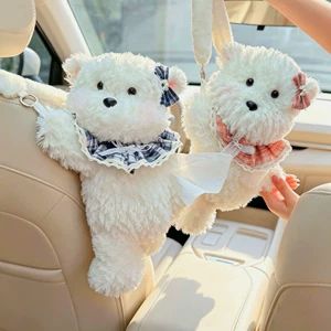 Cute puppy car-mounted tissue box, hanging creative car tissue box, tissue hanging bag, cartoon car interior accessories