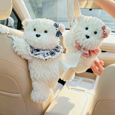 Cute puppy car-mounted tissue box, hanging creative car tissue box, tissue hanging bag, cartoon car interior accessories