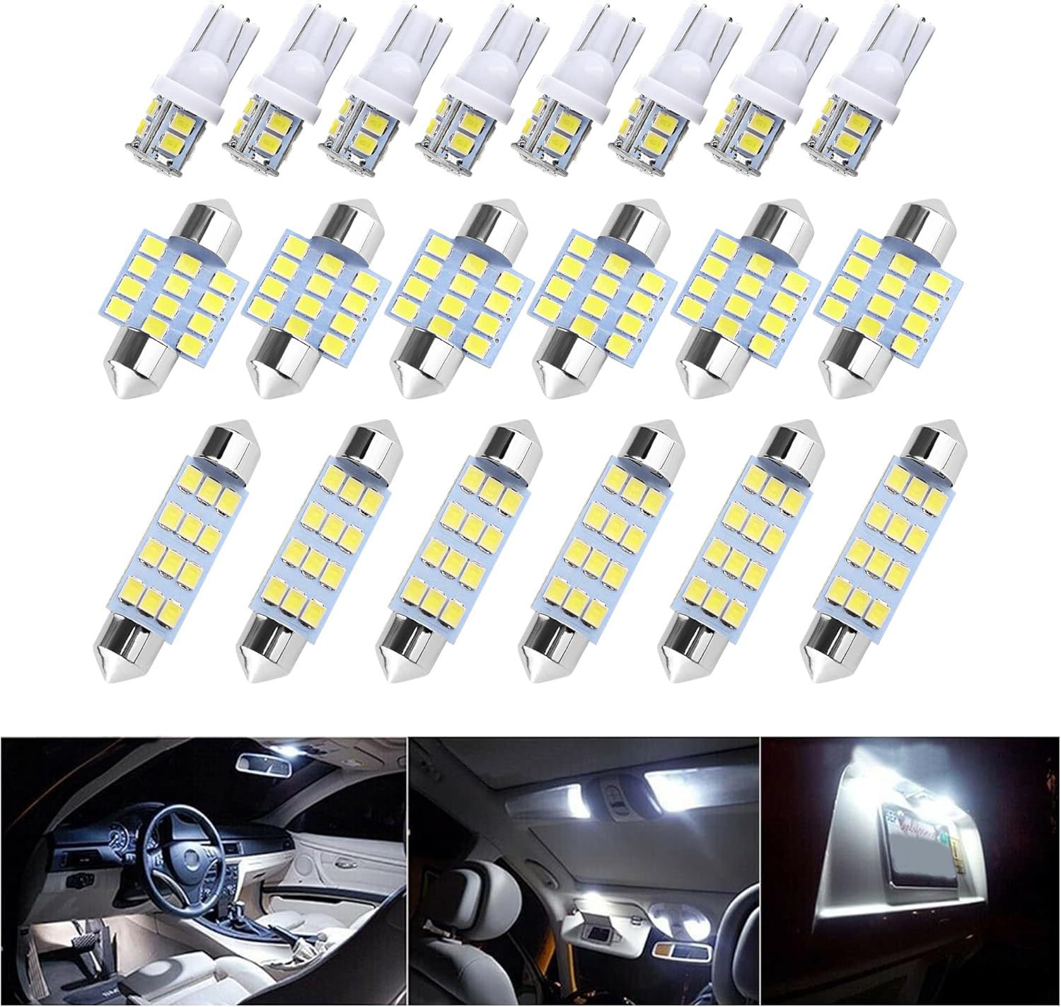 Car Led Combination Set 20Pcs T10 Width Indicator Light Double Tip Reading Light License Plate Light Indoor Door Light