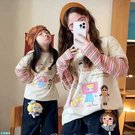 女童长袖T恤纯棉2025新款秋装母女亲子装打底衫秋季百搭儿童上衣