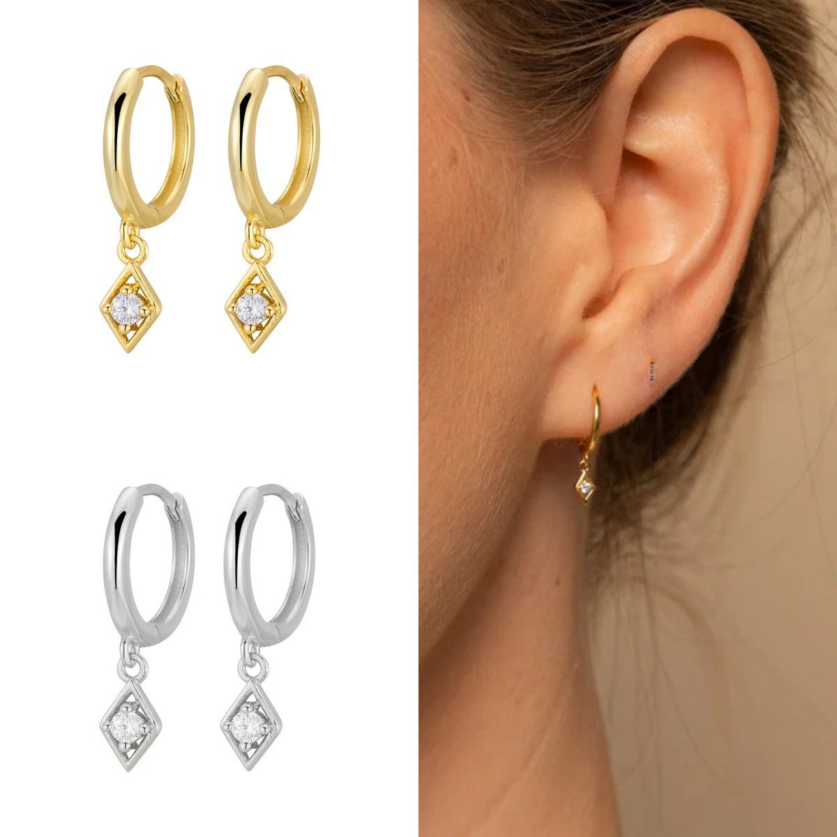 fashionable small design geometric earrings with zircon