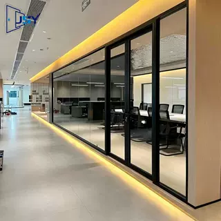 简约风办公室玻璃隔断墙磨砂透明全景全钢防火隔断双玻百叶墙定制