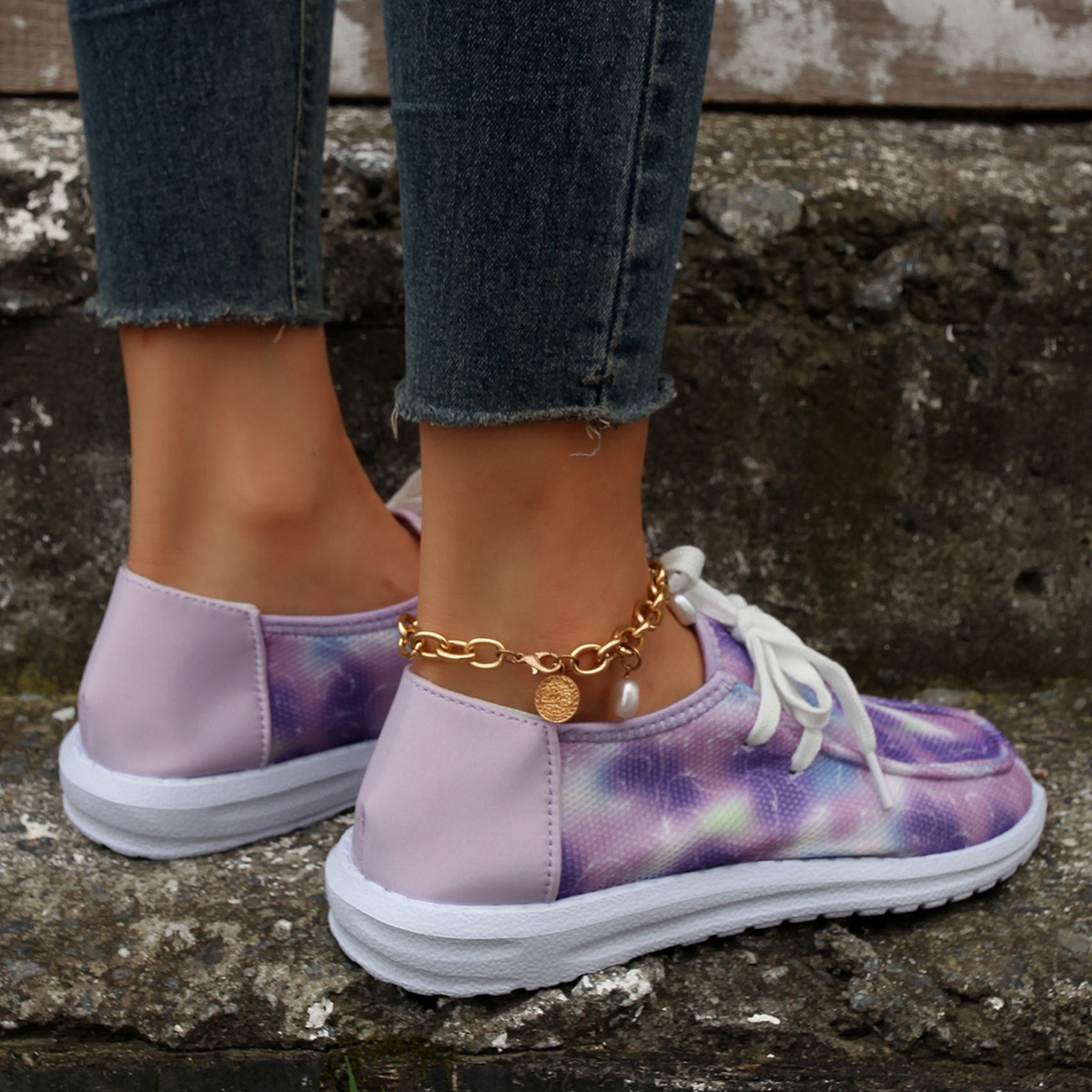 Women's Shoes large size color matching low top shoes flat round head graffiti canvas breathable sneakers _voghion.com