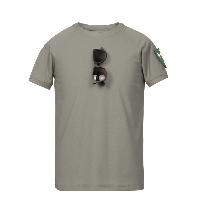 Camiseta de manga corta elástica al aire libre, secado rápido, camiseta de entrenamiento transpirable de malla de verano para hombres, camiseta de cuello redondo táctica suelta, manga corta