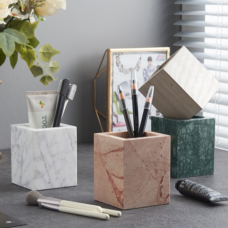 Natural Marble Pen Case Cosmetic Brush Bamboo Stick Stationery Storage Box Cosmetic Accessories Gargle Toothbrush Cup Storage Bucket Natural Marble Pen Case Cosmetic Brush Bamboo Stick Stationery Storage Box Cosmetic Accessories Gargle Toothbrush Cup Storage Bucket