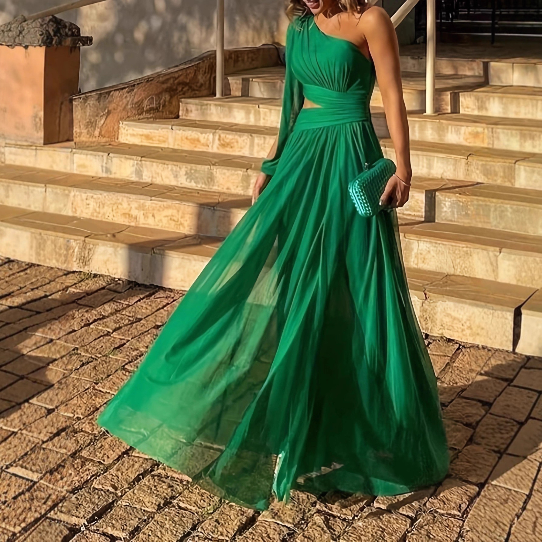 Comercio exterior transfronterizo de las nuevas mujeres vestido de talla grande vestido fuera del hombro vestido delgado vestido largo de color sólido Nuevo