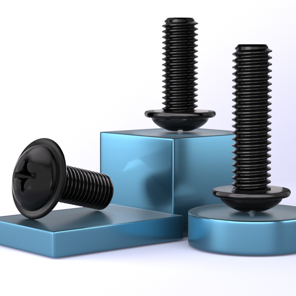 黑色304不锈钢十字圆头带垫螺丝钉PWM盘头螺栓带介机牙M2M3M4M5M6