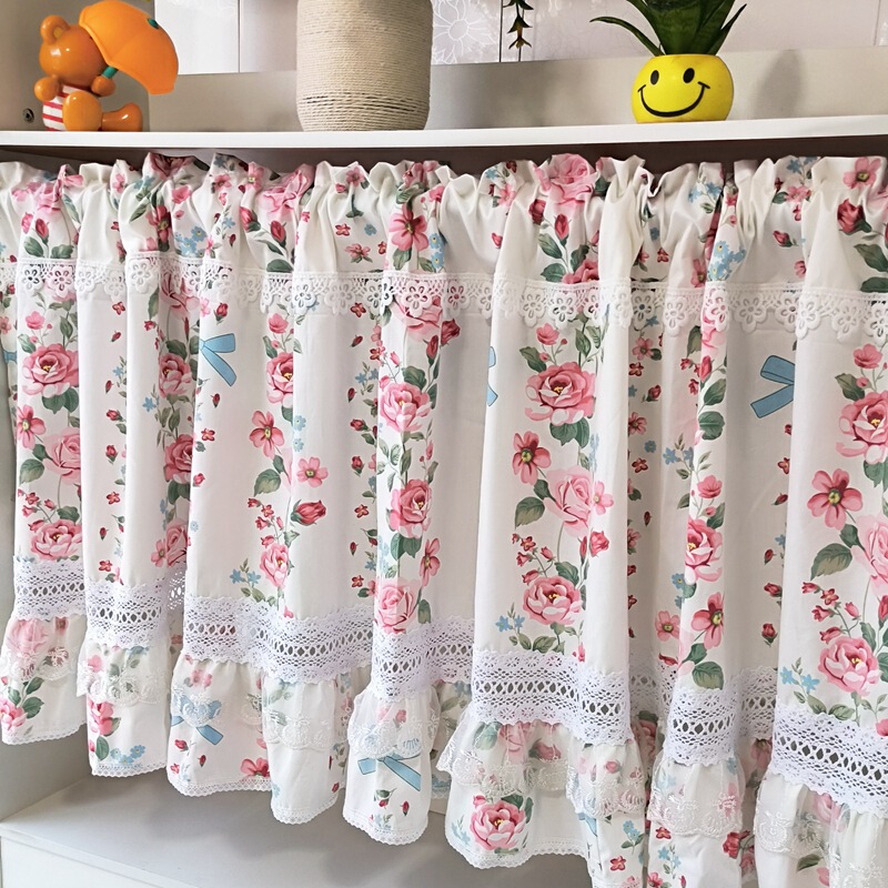 Pastoral floral short curtain half curtain curtain curtain curtain head bookcase shoe cabinet storage rack wardrobe dust curtain B150