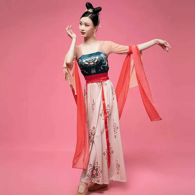 古典舞服舞台表演裙 身韵纱衣中国风飘逸演出服装汉服长款连衣裙