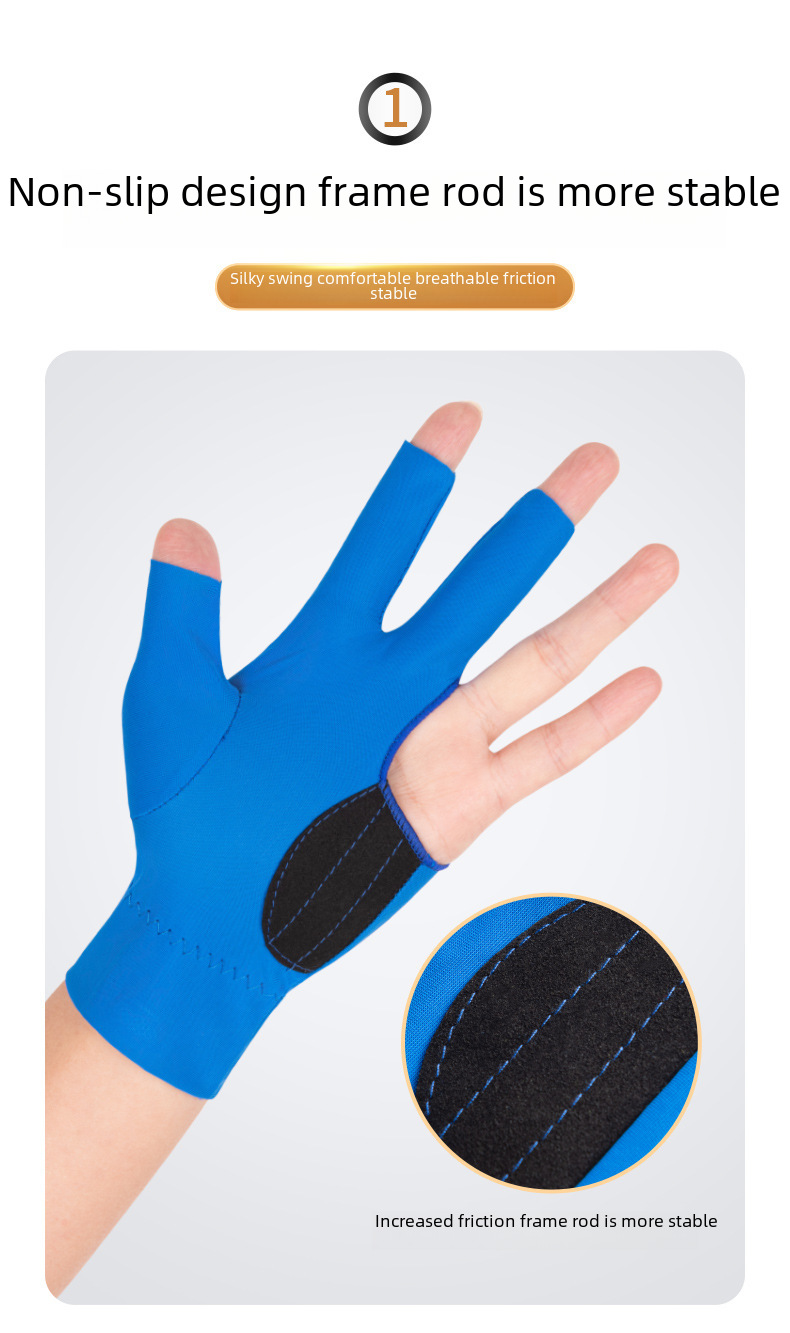 Luvas de bilhar de snooker pretas masculinas e femininas de três dedos, luvas de algodão antiderrapantes com adesivos para mão esquerda única, vendas diretas da fábrica_voghion.com