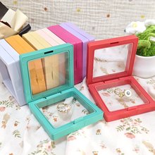 跨境热销pe薄膜展示盒悬浮收纳盒 防氧化银饰戒指耳环盒 一件代发