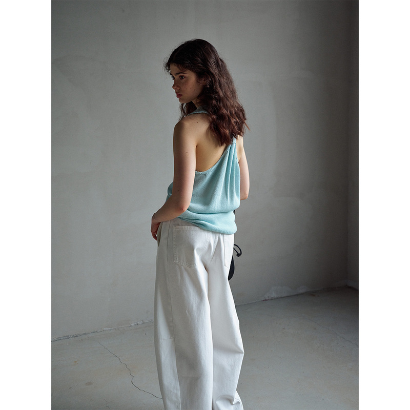【识几】Wool Backless Halter Neck Camisole for Women Summer U-Neck Linen-Feel Breathable Knit Top M60741 【识几】Wool Backless Halter Neck Camisole for Women Summer U-Neck Linen-Feel Breathable Knit Top M60741