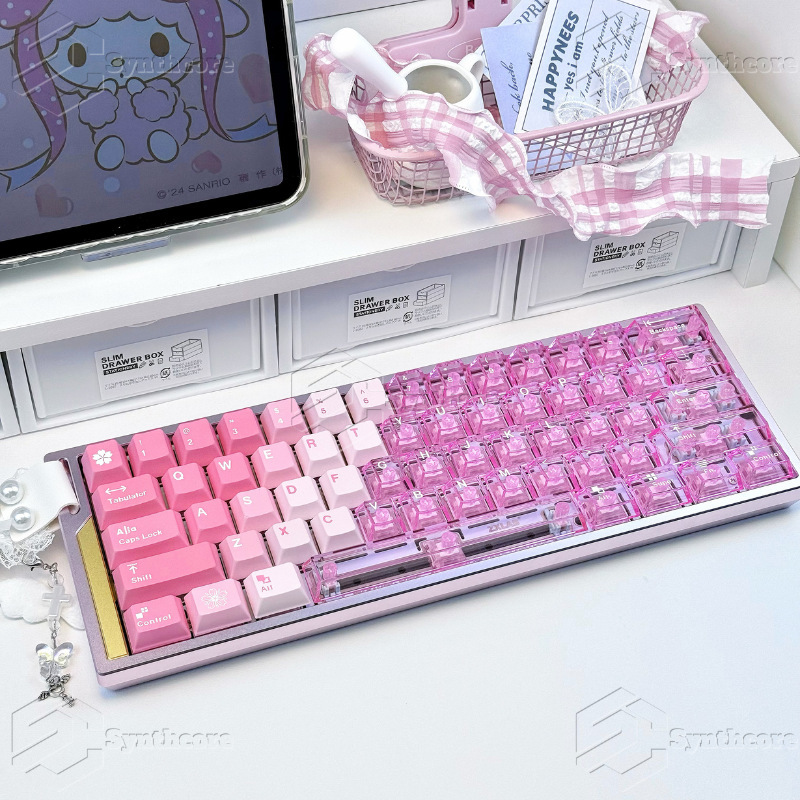 Flower Pink Double Keycap Pc Material Fog Transparent Supports Wooting Ez63Made68 Hero68Nd63 Night