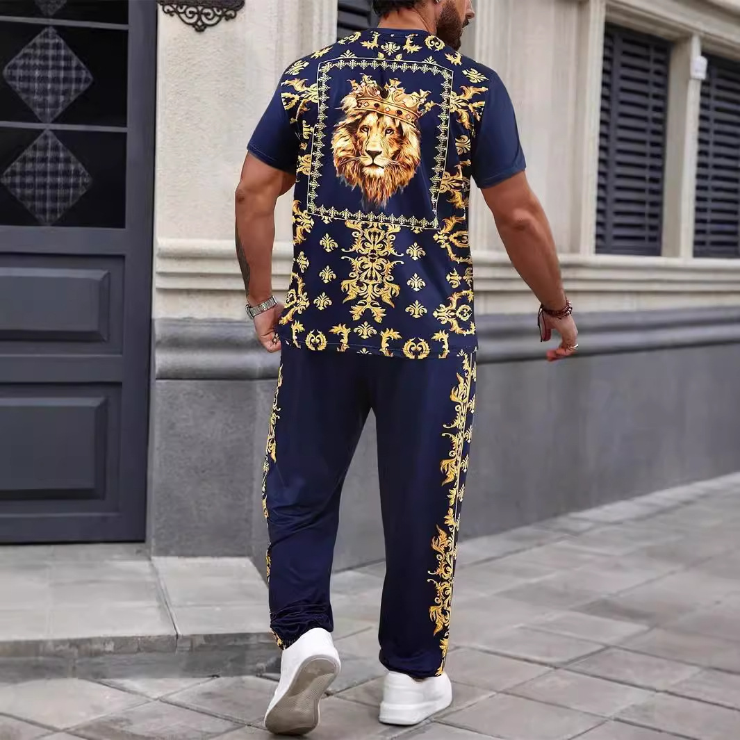 Pantalones de camiseta de manga corta de otoño europeo y americano Moda 2024 Nuevo traje suelto y cómodo de dos piezas ME13 ML4