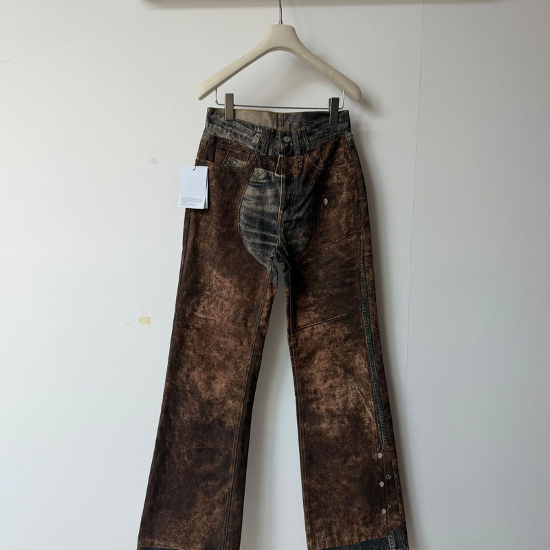 Ac Micro Flare Heavy Industry Western Style Distortion Inkjet Vintage Button Effect Printed Loose Jeans Unisex