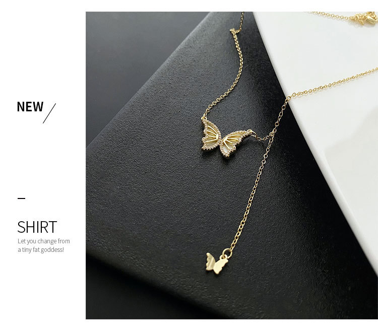 Fashion Butterfly Copper Inlay Zircon Pendant Necklace 1 Piece