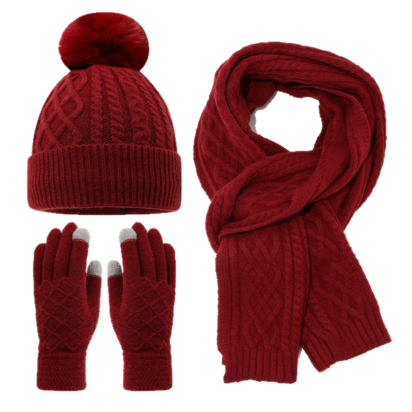 Sombreros de punto bufandas guantes de tres piezas de moda de invierno para mujeres con vello caliente para montar al aire libre protector de orejas lana sombrero de punto