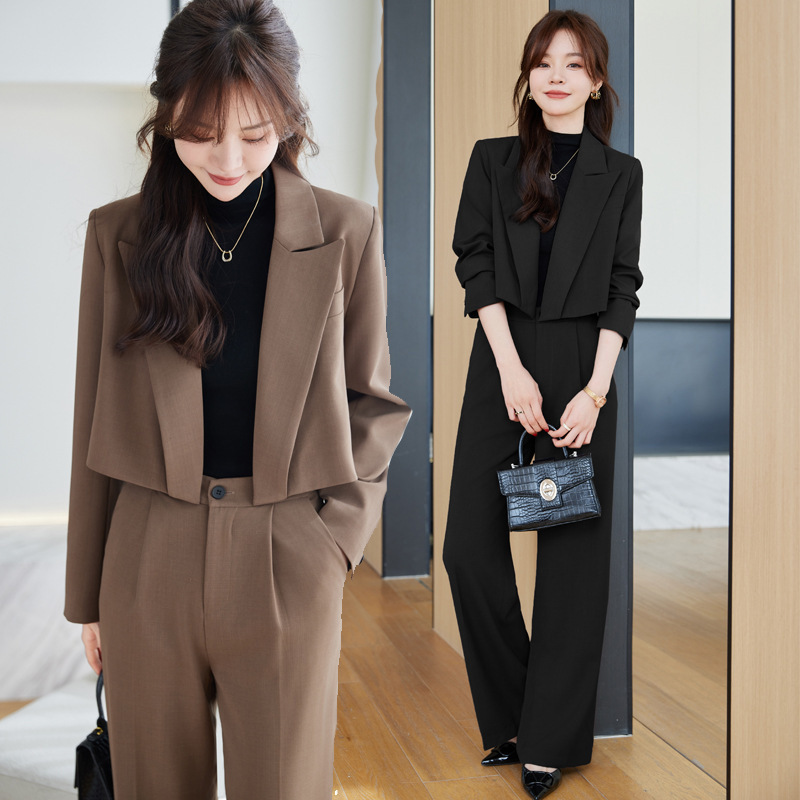 Petite Fashion Short Blazer Professional Outfit Elegant Goddess Style Small Suit Wide-Leg Pants Set Jacket Women Spring Autumn