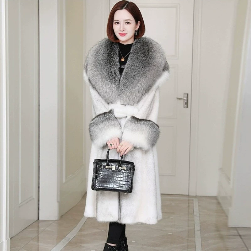  imported mink coat for women full mink long cross mink mink imitation fur Maillard coat fox
