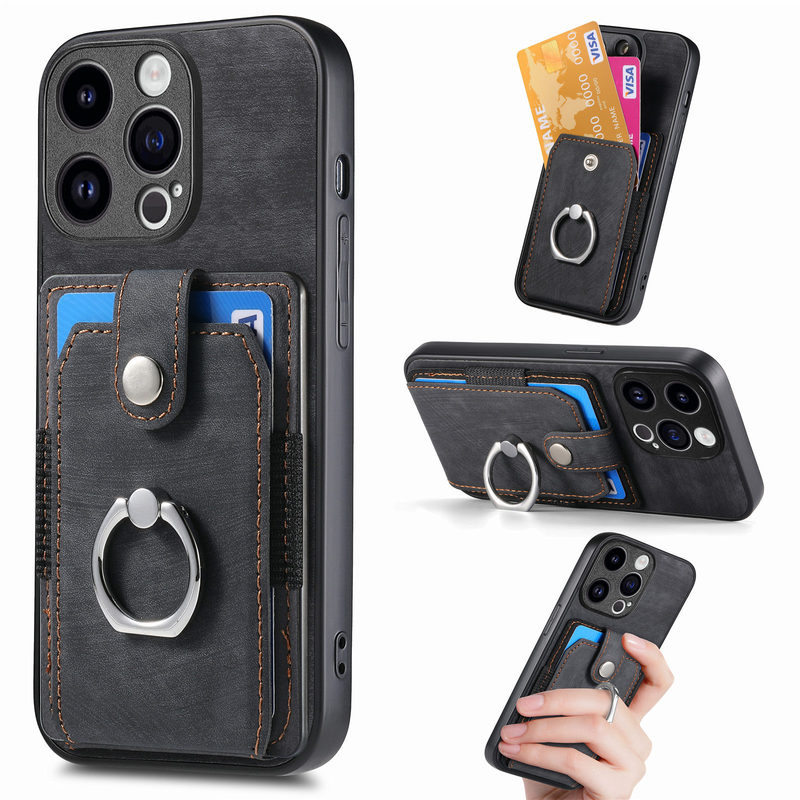 Cross-Border Applicable Apple 17 Mobile Phone Case Iphone17Promax Mobile Phone Leather Case Hardware Ring Buckle Pure Color Leather