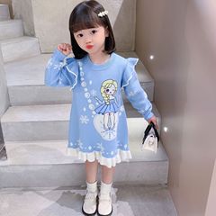 2022秋冬新款女童毛衣打底衫套頭衫韓版秋冬季愛莎公主連體裙棉服