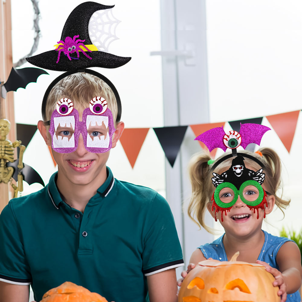 120g Weight headband, Glasses Event & Party Supplies 1 Piece Quantity Party, Festival Occasion Plastic, Felt cloth Material Halloween Festival Spider, Bat Pattern Cute Style Halloween Cute Spider Bat Plastic Felt Cloth Party Festival Headband Glasses 8