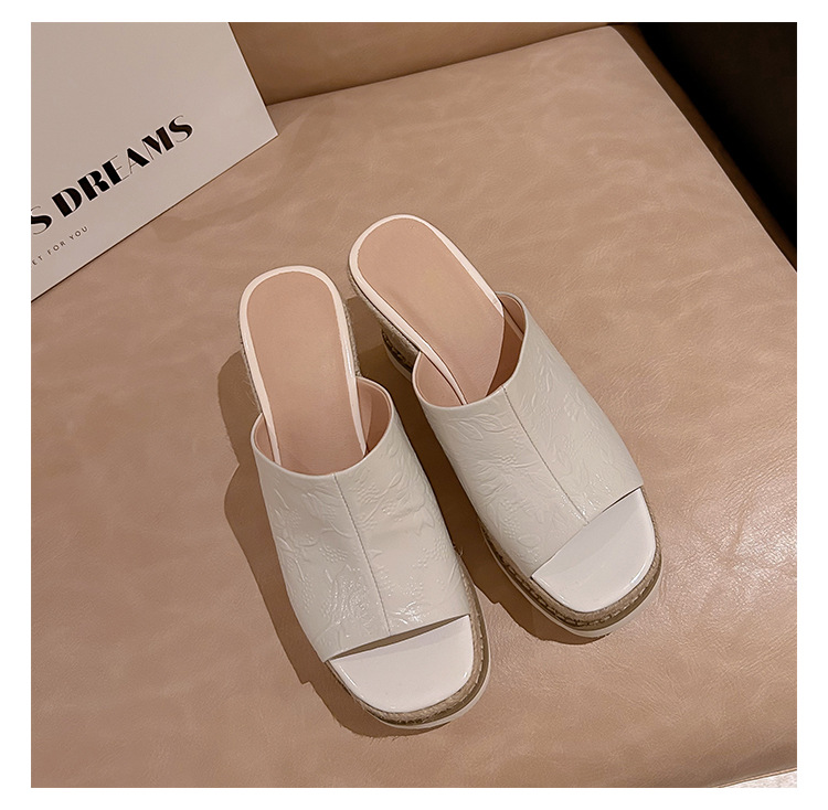 Sandal cao gót nữ mũi hở đế xuồng đan rơm phong cách La Mã — màu be, bạc chi tiết 13