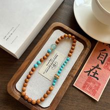 月在万松顶原创手工自制金药檀木蓝松石新中式双圈弹力手链