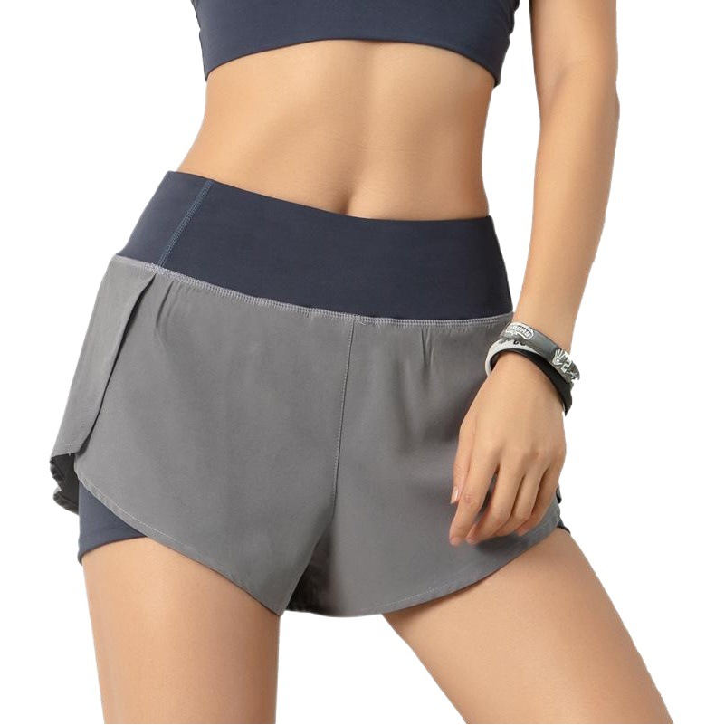 Pantalones cortos deportivos de secado rápido para mujer, de verano, efecto dos piezas, antiexposición, ligeros, transpirables, pantalones cortos de exterior, para correr, fitness, yoga