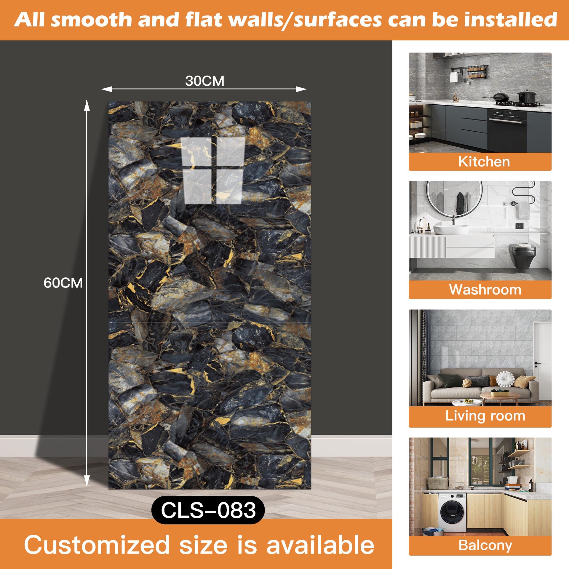 Azulejo de imitación transfronterizo pegatinas de pared papel tapiz autoadhesivo impermeable y a prueba de humedad pegatinas de mármol de baño papel tapiz de pared de fondo restaurado